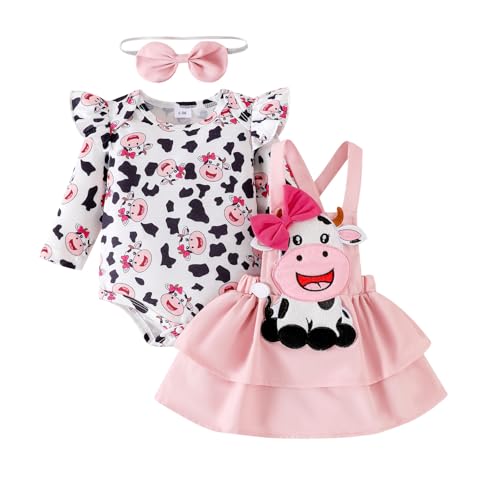 Image of TOKIAGO Baby Girl Clothes Fall Winter Outfits Cute Print Infant Romper Suspender Skirt with Headband 3pc Set 0-24 Months