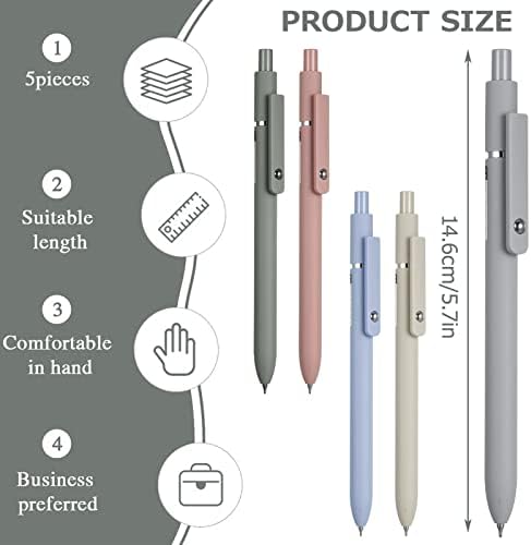 Smilcloud 5 PCS Quick Dry Black Ink Pens,Gel Pens Fine Point Smooth Writing,Retractable 0.5 mm Ink Pens,Cute Rollerball Pens for School Office Home Supplies
