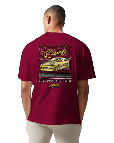 Image of Buy That Trendz Mens Oversized Tshirt Black & White Car Printed Crew Neck Cotton Drop Shoulder Half Sleeve Stylish Tshirt
