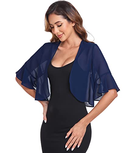 Image of Shrugs for Women Chiffon Bolero Shrug Short Sleeve Open Front Summer Cropped Cardigan for Dresses