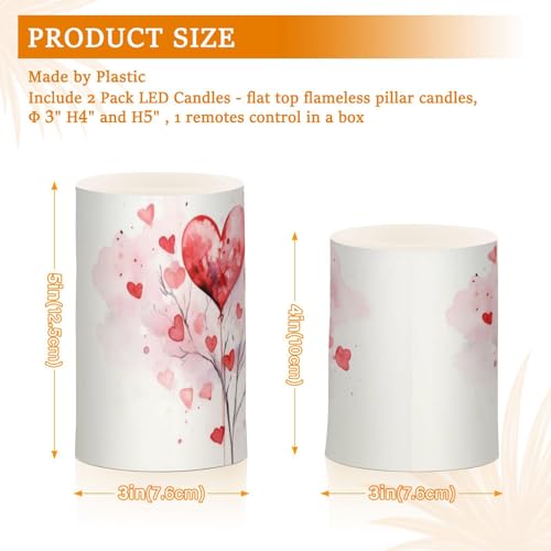 Image of ALAZA Pink Hearts Flickering Flameless Candles Battery Operated with Remote Timer,Tea Light Candles LED Pillar Votive Candles Set of 2