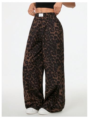 Women's Leopard Pants Y2K High Waisted Wide Leg Cheetah Track Pants Vintage Baggy Trousers4