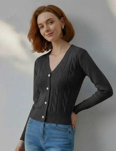 Image of Women's Casual Slim Fit Cardigan Sweaters Long Sleeve Button Down Lightweight Waist Length