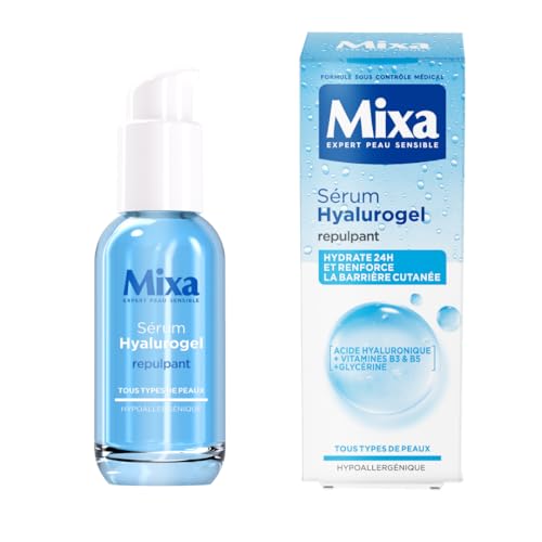 MIXA - Sérum Booster d'Hydratation Intense 24H - Repulpe & Illumine - Acide Hyaluronique Pur + Vitamines B3 & B5 - Peaux Déshydratées et Sensibles - 30ml
