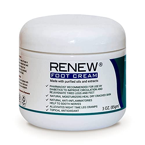 Renew Foot Cream for Diabetics - Revitalize Dry, Cracked Feet & Help Promote Better Circulation, Paraben Free All Natural, Made with Purified Oils and Extracts