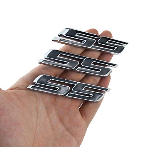 Image of Grill Side Fender Trunk Super Sport Emblem Badge Decal Letter 3D Logo Compatible with 2010 to 2025 Slant SS (Set of 3) (Silver Black)