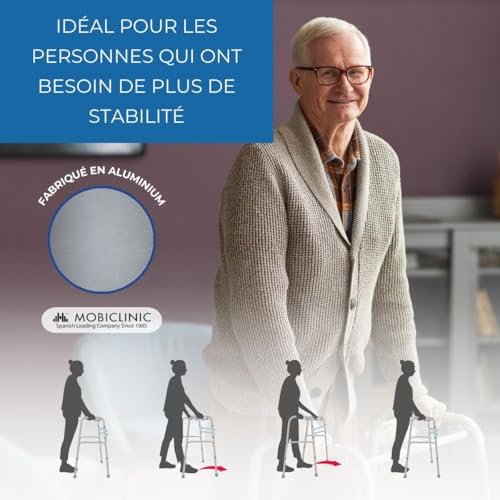 Mobiclinic®, Déambulateur Pliable, Réglable en Hauteur, Mezquita, Cadre de Marche Étroit, sans Roues, Embouts Antidérapants, Léger, Aluminium – vue 3