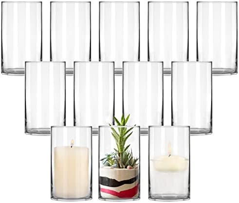 PINIWON 12 Pack Clear Glass Cylinder Vases, 6 Inch Tall Flowers Vases, Decorative Centerpieces for Home, Office, Events or Weddings