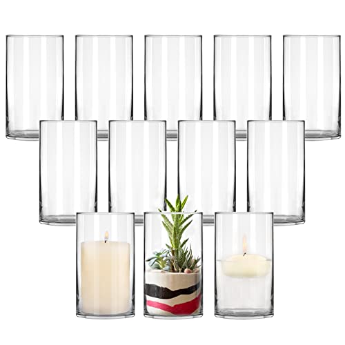 Piniwon 12 Pack Clear Glass Cylinder Vases, 6 Inch Tall Flowers Vases, Decorative Centerpieces For Home, Office, Events Or Weddings #TOP2