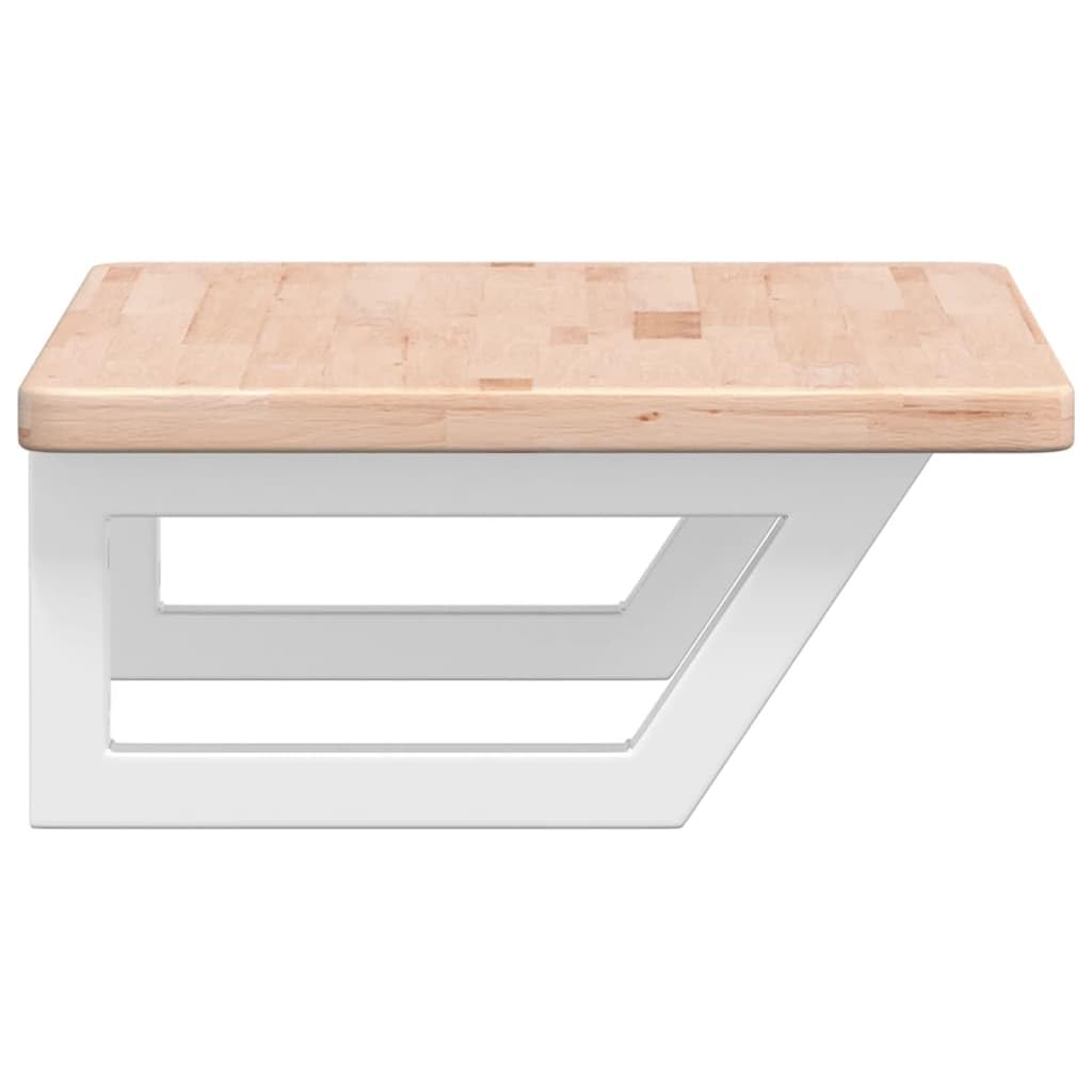 Piano per lavabo, 60 x 40 cm, in legno massello di rovere con | Effetto fluttuante per il tuo bagno: consolle salvaspazio in legno di quercia con portasciugamani in acciaio bianco integrato