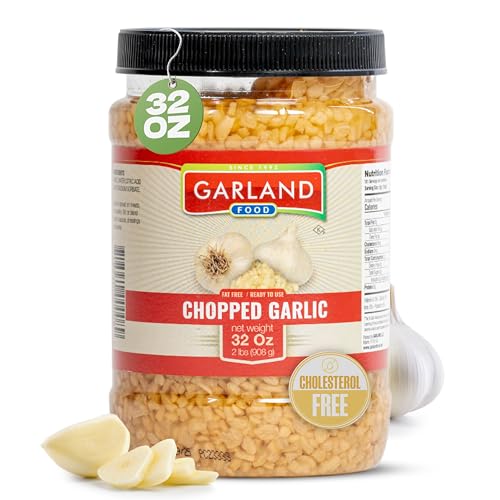 Garland Food Chopped Garlic in Jar - Convenient Garlic Chopped in Water for Cooking, Time-Saving Prep & Seasoned Dishes - Made in the USA (32 oz)