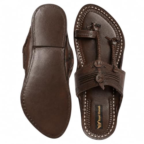 Image of Men's Luxury Handcrafted Genuine Leather Kolhapuri Slippers -C- E43 BROWN