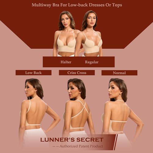 Low Back Bras for Women-Seamless Invisible Backless Bra-Secret Plunge Bra Lightly Lined Multiway Open Back Halter Bras4