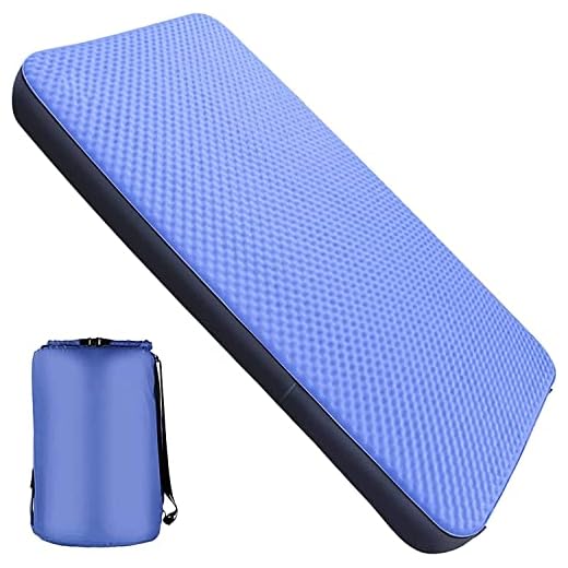 Double Self-Inflating Camping Mattress, 80”×52” Sleeping Pad, Ultra Comfortable Side Sleep Friendly 4 Inches Thick PU Foam, Portable Roll-Up Floor Guest Bed, TPU Material, Blue