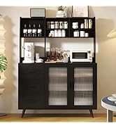 VOWNER Kitchen Hutch Storage Cabinet, Freestanding Kitchen Pantry with Glass Doors and 3 Drawers,...