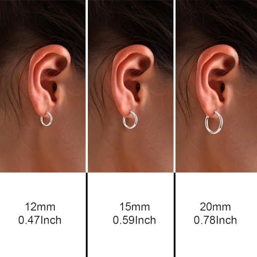 Charmsy Set of 3 Pairs 925 Sterling Silver Hoop Earrings for Women | Lightweight Italian 2.5mm Tube Diamond-Cut Classic Texured Click-Top Hoops Earring | Size 12/13/15/18/20/25mm2