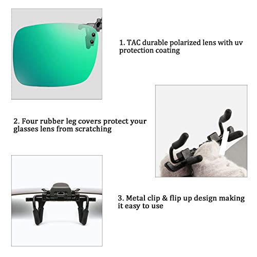 Image of Polarized Flip up Clip-on Sunglasses 2 Pack Anti-Glare UV400 Lens for Fishing Driving over Prescription Glasses