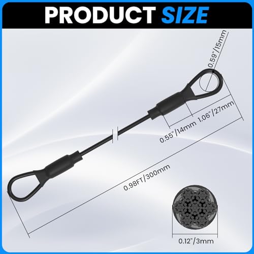 SDTC Tech 6-Pack 11.8\" Stainless Steel Wire Rope with Rubber Coated and Loops 3mm Diameter Braided Steel Safety Lanyard Cable Strap for Chain Lock 130lb Tensile Force - Thumbnail 2