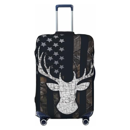 American Flag Deer Camo Suitcase Cover Fashion Luggage Covers Anti-Scratch Elastic Lightweight Protector For Travel Outdoor Large
