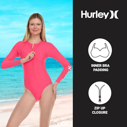 Image of Hurley Long Sleeve Womens One Piece Swimsuits, Swimsuit for Women, Bathing Suit for Women, Swim Suit UPF 50+ SPF UV Protected