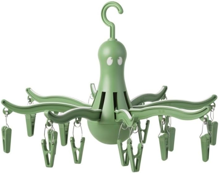 PRESSA 8-Claw Octopus Hanging Dryer 16 Clothes pegs, Easy to fold and Place -Turquoise (1, Yellow)