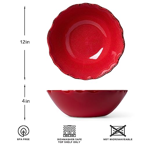 LEHAHA Rustic Crackle Melamine Serving Bowls, 130 OZ and 12 inches Waved Rim Salad Bowl,Unbreakable Pasta Bowls and Mixing Bowls, Set of 2, Pefect for Christmas and All Festivals by LEHAHA - Image 7