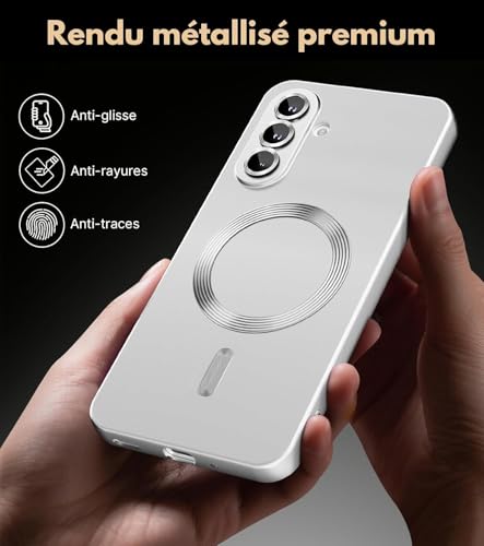 Image of DIZORO Samsung A37 Case, Compatible with Mag Safe Back Cover, Matte Luxury Metallic Luster Flexible TPU Wireless Charging Shockproof Case with Camera Protector Lens (Silver)
