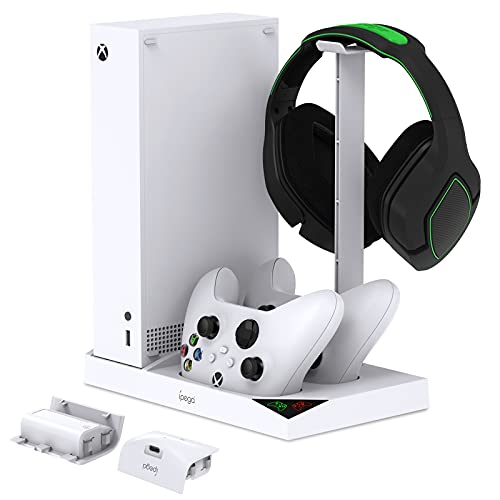 Upgraded Cooling Stand for Xbox Series S, Vertical Dual Charging Dock with Cooling Fan, 2 Pack 1400mAh Rechargeable Batteries and Earphone Bracket Accessories for Xbox Series S (Not for Xbox One S)