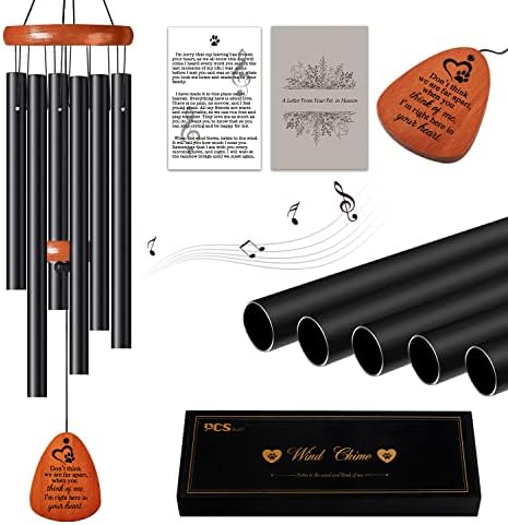 PCS Dog Memorial Gifts, 28 inches Pet Memorial Wind Chime Black, Pet Loss Gifts, Bereavement Gifts for Loss of Pet, Pet Memorial Gifts, Loss of Dog Sympathy Gift