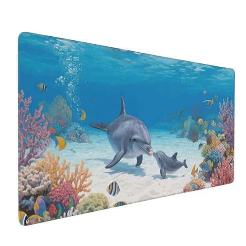 Tapis de souris de jeu dauphin grand format pour stabiliser votre clavier et vos accessoires