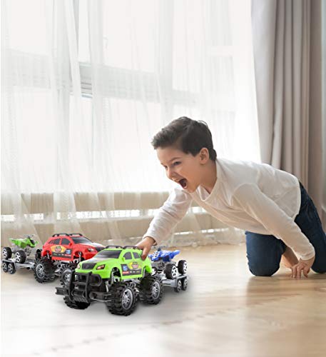 Mozlly Friction Powered Monster Trucks Car Toy Suv Towing Atv Toys Set Of 2 - Monster Truck With Trailer Atv Toys For Fun Playtime Indoor Or Outdoor - 2 Pack #TOP5