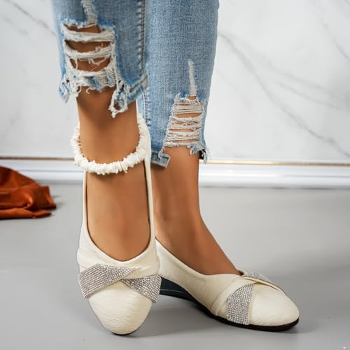 Women's Lightweight Fashion Rhinestone Wedge Shoes, Glitter Comfortable Orthopedic Slip-On Ballet Flats, Womens Black Ballet Round Toe Comfy Pump Low Heel3