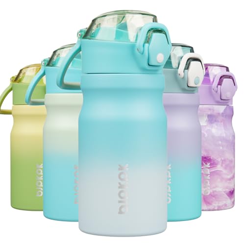 Image of BJPKPK 14 oz Insulated Water Bottle, Straw, Handle, Stainless Steel Flask | Leak Proof Locking Lid, Double Wall Vacuum, Keeps Hot /Cold, BPA Free, Dishwasher Safe, Travel & Sports, Sea Salt