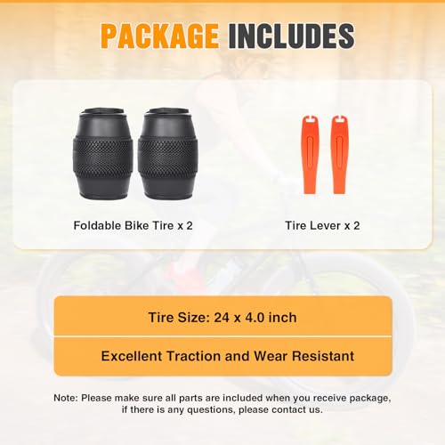 MEGHNA Fat Bike Tire 24 inch E - Bike Tire 24 x 4.0 inch Street Tire Heavy Duty Grooves Tread Foldable Replacement All - Terrain Tire for Fat Bike Electric Bike Snow Bike E - Tricycle