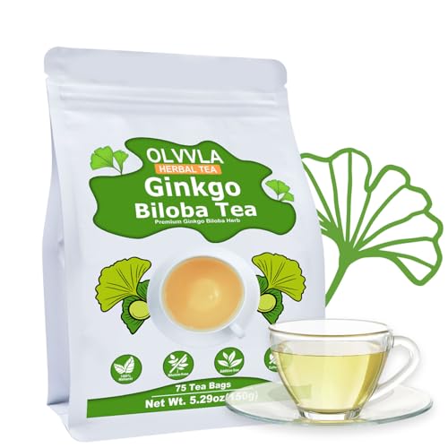 Image of Olvvla - Ginkgo Biloba Tea Bags - 75 Count - Premium Ginkgo Biloba Leaves | 100% pure ginkgo leaf herbal tea, light earthy flavor, naturally mild relaxing nutrients, caffeine-free hot brew ready