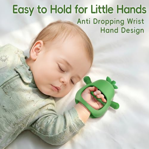 Image of Baby Teether & Rattle Toys Avocado Teething Mitten for Sucking Needs -Anti Dropping Wrist Hand, Silicone Teethers Baby Chew Toys for Babies Over 3 Months, BPA Free