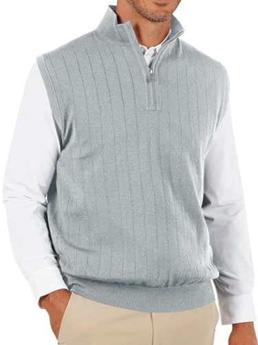 Runcati Mens Quarter Zip Sweater Vest Stand Collar Sleeveless Pullover Sweaters Slim Fit Knitted Golf Vest