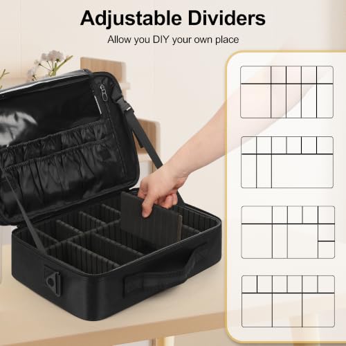 Image of Relavel Travel Makeup Train Case Cosmetic Case Organizer Portable Artist Storage Bag with Adjustable Dividers for Cosmetics Makeup Brushes Toiletry Jewelry Digital Accessories