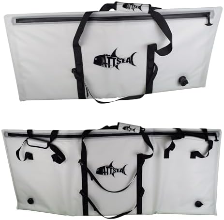 ATTSEA Insulated Fish Cooler Bag Foldable Fish Kill Bag, Airtight Zipper and Abrasion Resistant Waterproof 840D Nylon TPU, Large 39.5″ x 17.5″ and XL 59″ x 25.5″