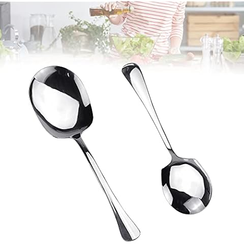 KLYNGTSK 2PCS Large Serving Spoons Stainless Steel Serving Spoon Silver Serving Spoons with Long Handle Big Spoons for Serving Kitchen Tablespoon Restaurant Soup Spoon Banquet Flatware (25/22cm) Cover