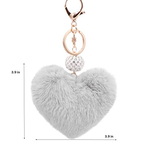 Image of Women's Heart Faux Fur Pom Pom Key Chains Bag Accessory Puffball Keyring Backpack Charms for Girls