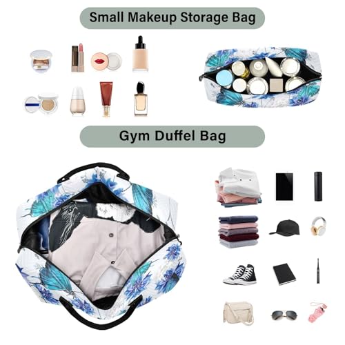 Clue Cornflowers and Butterflies Duffle Bags for Women Men Waterproof Weekender Overnight Bags Hospital Bag Large Tote Bag with Toiletry Bag for Yoga Gym Travel Sport Hospital4