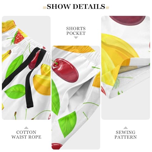 Strawberry Cherry Leaf White Pajama Shorts for Men Lounge Pants Sleep Bottoms Lightweight Pajama Bottoms with Pockets, S-XXL4