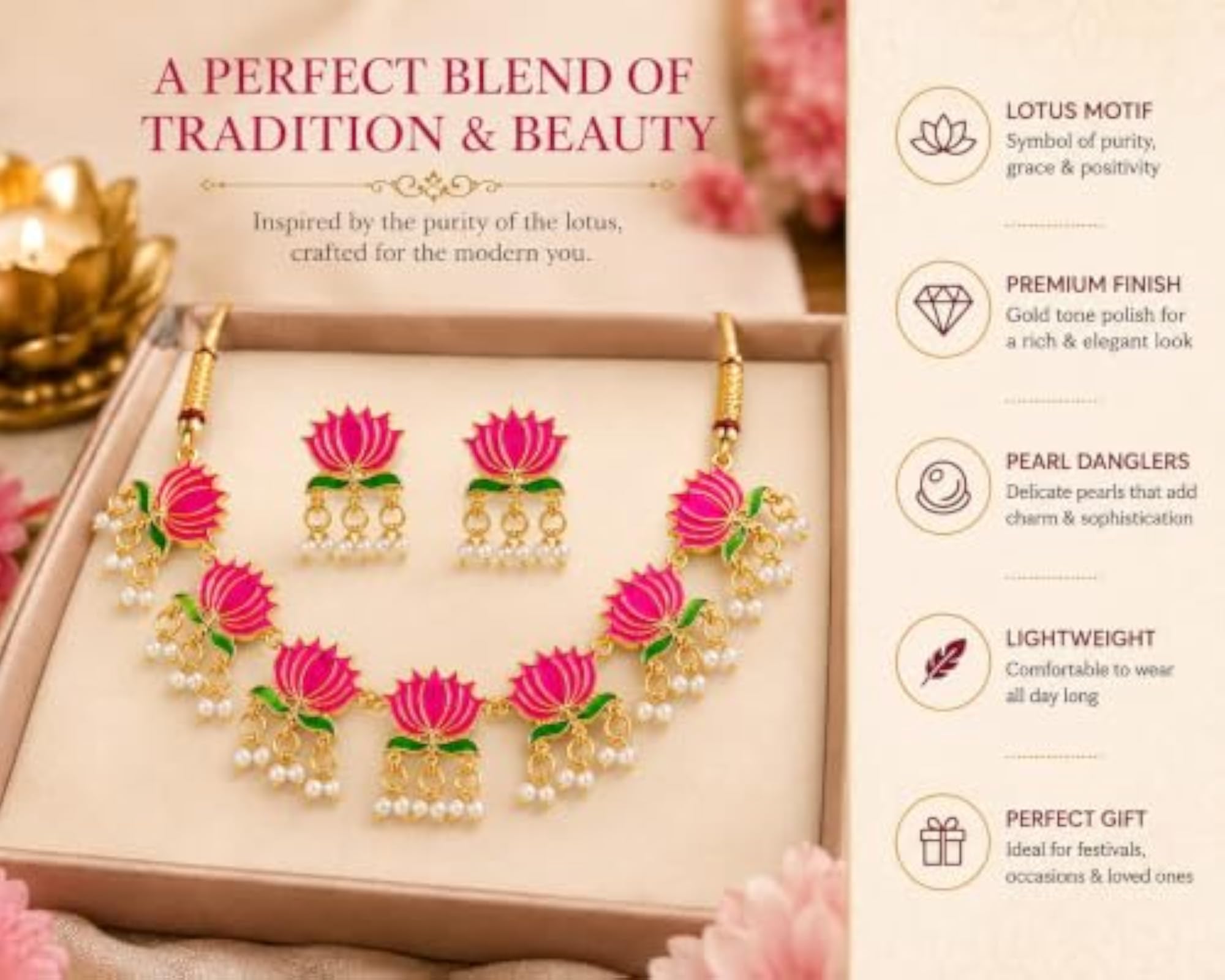 Lotus Necklace Set for Women & Girls