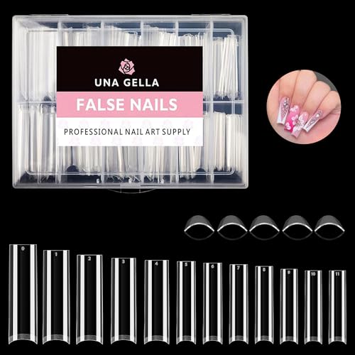 Image of UNA GELLA Tapered Square Nail Tips XXL 216 PCS No C Curve Nail Tips Extra Long Straight Nails Half Fake No Trace for Acrylic Tips for Home DIY with Box