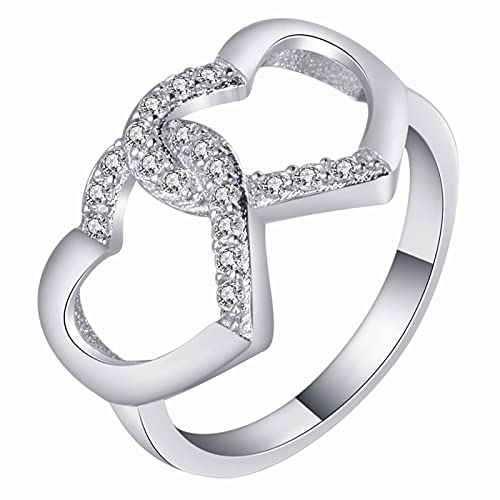 Aotiwe Ehering Frau, Eheringe Damen Hohler Doppelherz Zirkonia Silber Größe 57 (18.1) Schmuck Damen