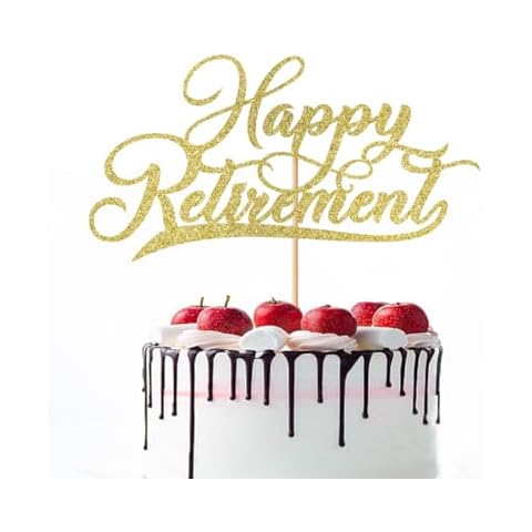 Naicaek Happy Retirement Cake Topper，Glitter Good Luck We Will Miss You for Retirement Party Decorations,Going Away, Relocation, Office Work, Farewell Theme Retirement Birthday Party Supplies(Gold) Cover