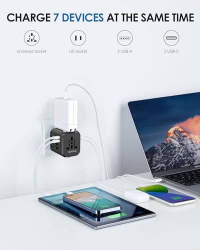EPICKA Universal Travel Adapter, International Plug Adapter with Dual AC Outlet, 2 USB-C 35W PD Fast Charging & 3 USB-A, All in One Worldwide Wall Charger (TA-205, Black) - Image 4