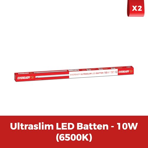 Image of EVEREADY Ultraslim 10W LED Batten, Cool Day Light (6500K), Stylish, Energy-Efficient & Durable Lighting Solution, Pack of 2