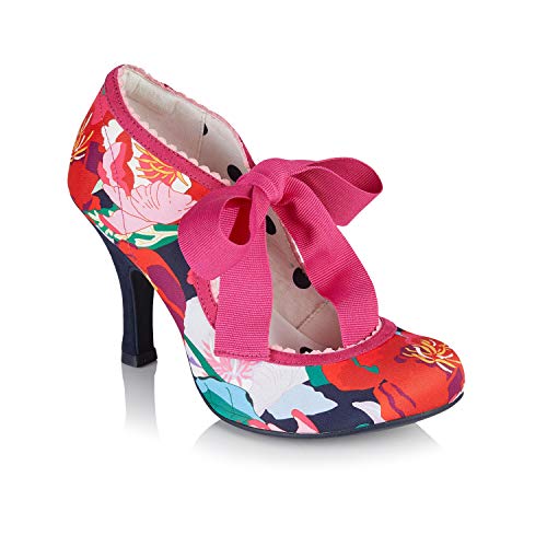 Ruby Shoo Willow Navy Pink Floral High Heel Ribbon Bootie UK 4